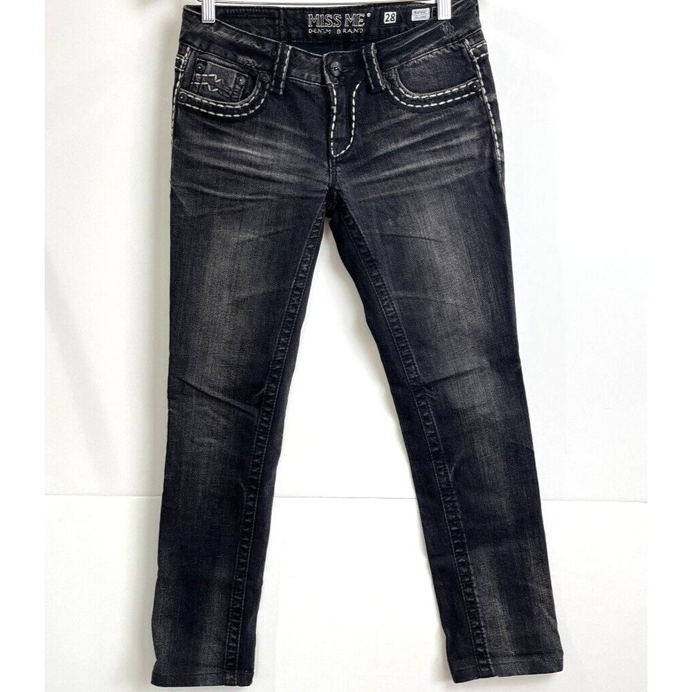 Miss Me Denim Brand Sunny Skinny Black Jeans Low Rise Dark Wash Size 28
